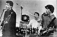 Los Prisioneros in 1987. From left to right: Jorge González, Miguel Tapia, and Claudio Narea.