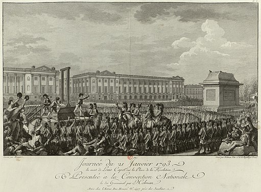 Hinrichtung von Louis XVI. Rechts der Sockel der Statue Louis XV.