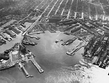 Panoramic view of the Brooklyn Navy Yard.