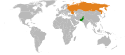 Map indicating locations of Pakistan and Russia