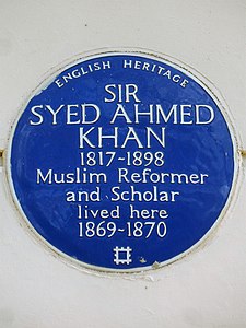 English Heritage blue plaque dedicated to Sir Syed