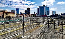 The tracks of the Milano Porta Garibaldi railway station.