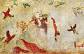 A diver scene on a fresco from the Tomb of hunting and fishing. Monterozzi necropolis. Tarquinia, Italy. 530 - 500 BCE