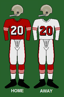 The 1955 - 1957 San Francisco 49ers uniform, both home (red) and away (white)