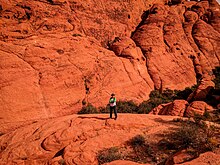 A hiker on the Grand Circle Loop Trail in Red Rock Canyon National Conservation Area.