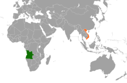 Map indicating locations of Angola and Vietnam