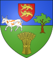 Arms of Sorquainville, Normandy, featuring a cow argent with spots orange.