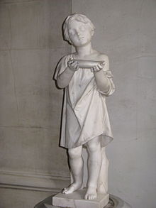 statue of child holding out an empty bowl by Daniel Rauch
