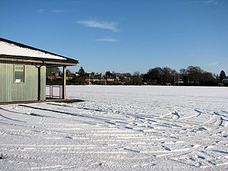 The college sports ground in the snow