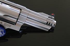 The S&W Model 500 revolver features a muzzle brake