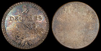 France 1799 2 Decimes (pattern, reverse)