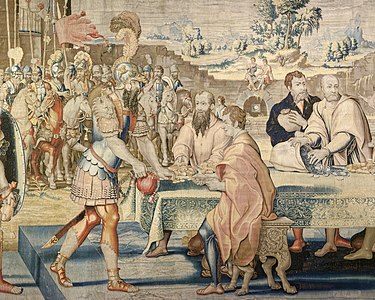 Detail of the Fructus Belli (Fruits of War) tapestry, in the Great Hall of the King (1544)