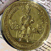 The bulla of the Golden Bull of 1356, issued by Holy Roman Emperor Charles IV