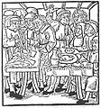 Antijüdisches Motiv, welches Juden beim Hostienfrevel darstellen soll, um 1492.