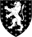 Arms of Long of South Wraxall, Wilshire Sable semée of cross-crosslets, a lion rampant argent