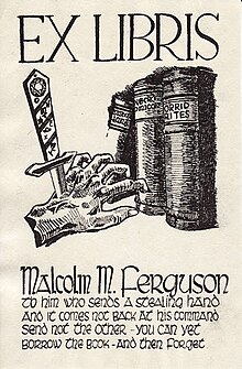 A bookplate of Malcolm Ferguson (1920-2011)