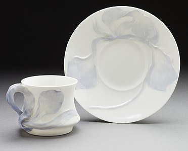 Cup and saucer from the 'iris' service (1897), in the Los Angeles County Museum of Art
