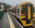 Transport for Wales Class 158 calling at the station in 2022