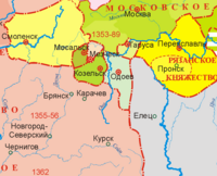 Upper Oka Principalities in 1389   Principality of Odoyev   Principality of Tarusa   Principality of Kozelsk   Principality of Masalsk