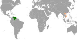 Map indicating locations of Venezuela and Vietnam