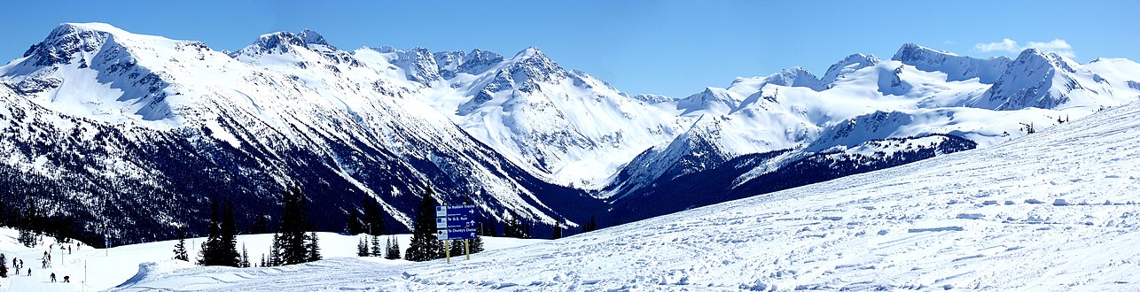 Overlord Mountain (right) from slopes of Whistler. Spearhead Range to left