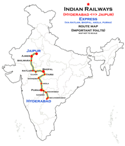 (Hyderabad - Jaipur) Express (via Akola) Route map