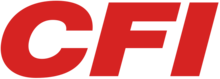 CFI logo, italic, capital letters CFI in red