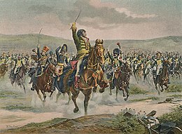 Drawing showing Marshal Murat leading dragoons at Jena.