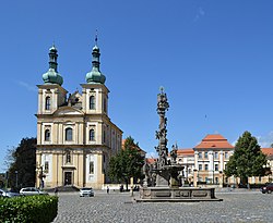 Republiky Square with Duchcov Castle and the Church of the Annunciation of Our Lady