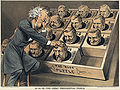 Image 48"The Great Presidential Puzzle": This chromolithograph cartoon about the 1880 Republican National Convention in Chicago shows Roscoe Conkling, leader of the Stalwarts of the Republican Party, playing a puzzle game. All blocks in the puzzle are the heads of the potential Republican presidential candidates. The cartoon parodies the famous 15 puzzle. Image credit: Mayer, Merkel, & Ottmann (lithographers); James Albert Wales (artist); Jujutacular (digital retouching) (from Portal:Illinois/Selected picture)