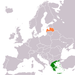Map indicating locations of Greece and Latvia