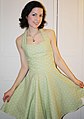 Woman wearing the 60's polka-dots fashion dress
