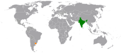 Map indicating locations of India and Uruguay