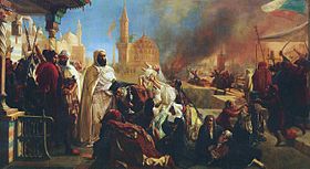 Abdelkader saving Christians during the Druze/Christian strife of 1860. Painting by Jan-Baptist Huysmans.