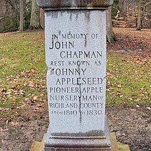 Monument to John Chapman in South Park, Mansfield, Ohio