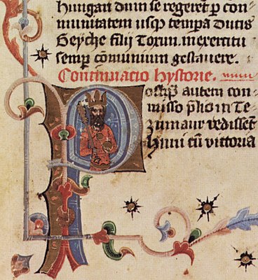 Chronicon Pictum, Attila, Hun, Hungarian, King, crown, orb, beard, medieval, chronicle, book, illumination, illustration, history