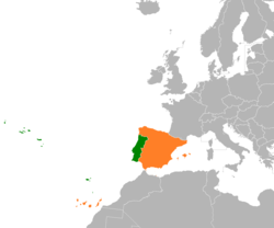 Map indicating locations of Portugal and Spain