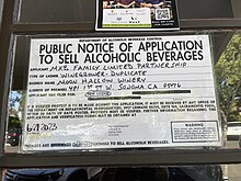 A public notice of an application to sell alcoholic beverages in Sonoma, California in 2023.
