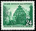 Sondermarke der Deutschen Post der DDR 1952 aus Anlass 450 Jahre Universität Halle-Wittenberg mit Augusteum in Wittenberg (altes Universitätsgebäude)