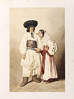 Théodore Valerio, Paysans valaques des environs de Lugos. Vlach/Romanian peasants from around Lugoj, 1851.