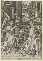 Annunciation from the Life of the Virgin series (with Visitation above.
