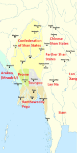 Political Map of Burma (Myanmar) in 1530 CE at Tabinshwehti's accession.