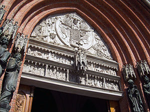 Detail of the ornaments of the main entrance added during the 1998 restoration