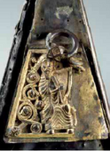 Gable of the badly damaged but important Breac Maodhóg, showing the figure of a harpist. Late 11th century[58]