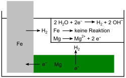Abb. 2: Eisen mit Magnesiumanode in wässriger Lösung