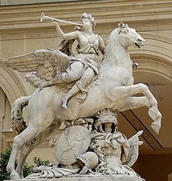 The King's Fame Riding Pegasus; by Antoine Coysevox; 1698–1702; Carrara marble; height: 3.15 m; Louvre[120]