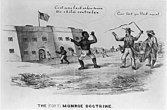 A contemporary cartoon showing slaves escaping to Fort Monroe after Gen. Butler's decree that all slaves behind Union lines would be protected. The policy was called the "Fort Monroe Doctrine", alluding to Butler's headquarters at the Fort.
