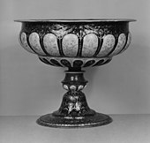 Italian late 16th-century enameled copper footed bowl, with several registers of gadrooning (Walters Art Museum)