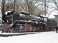 This Japanese D51 steam locomotive stands outside the Yuzhno-Sakhalinsk Railway Station
