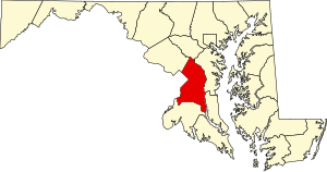 Map of Maryland highlighting Prince George's County